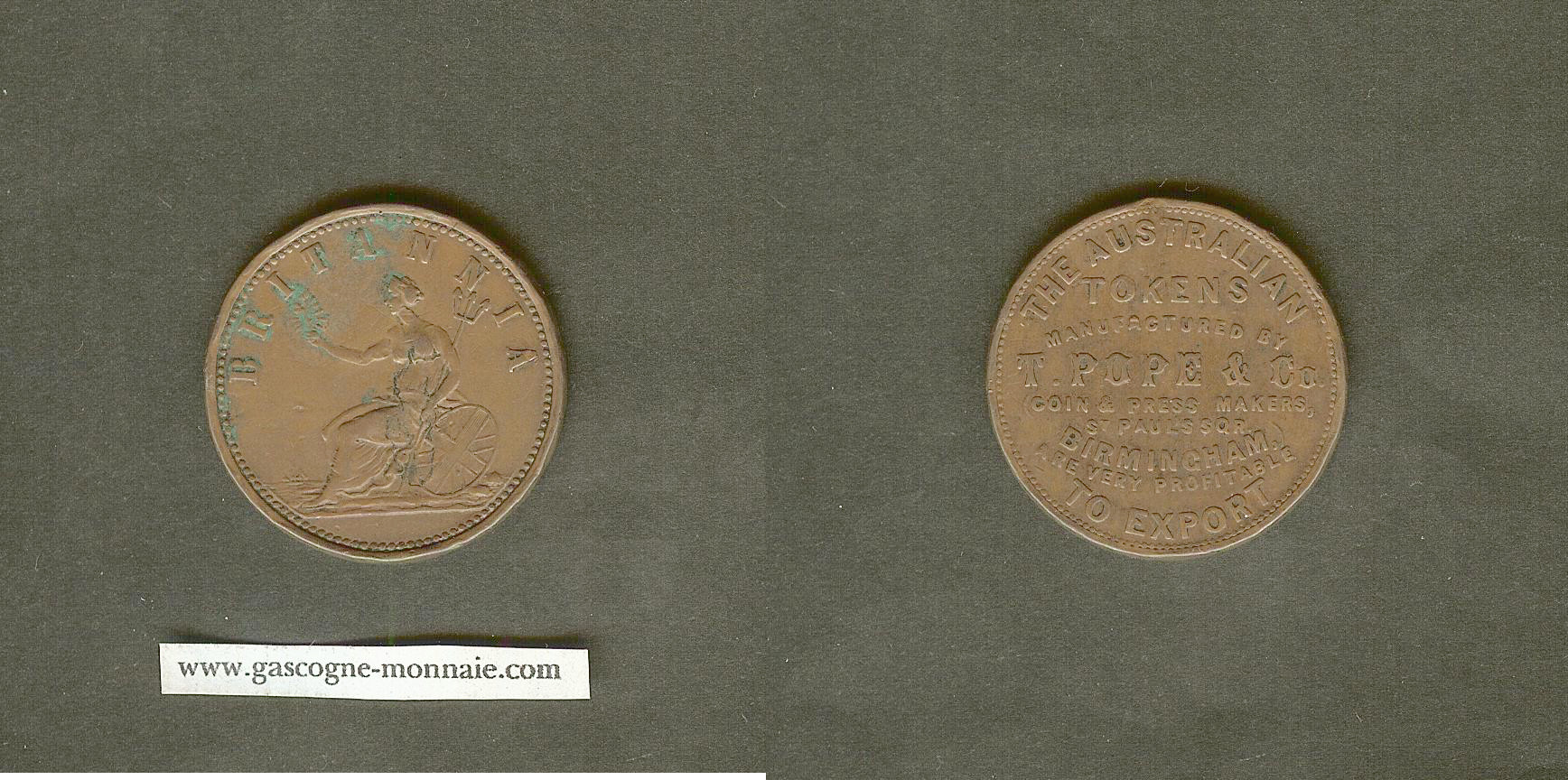Australia penny Token - Pope, T & Co. circa 1855 VF+